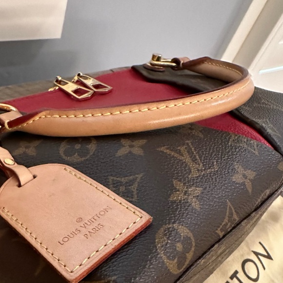 Louis Vuitton Monogram Canvas Red Leather V Tote Two-Way Handbag Purse - Picture 5 of 15